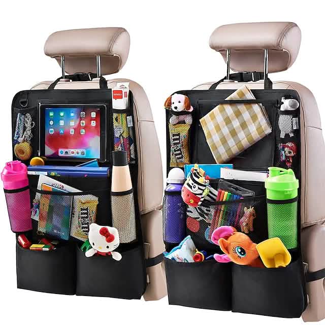 2-Piece: Car Rear Seat Organizer Storage Bag installed in vehicle