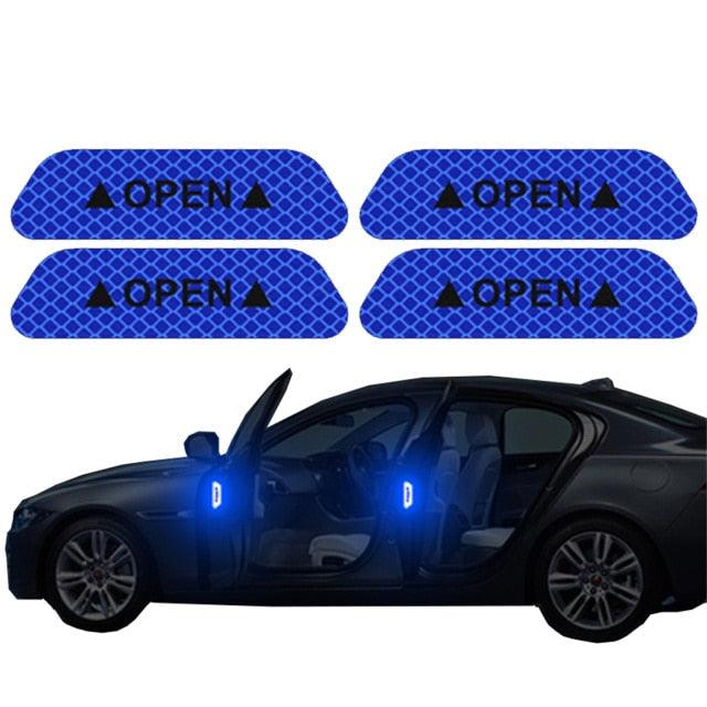 4PCS/Set Car Door Stickers Universal Safety Warning Mark OPEN High Reflective Tape For Auto Accessories Exterior Bike Helmet Door Open Reflective Warning Stickers Auto Open Sign Anti-Collision Safety Reflective Decal