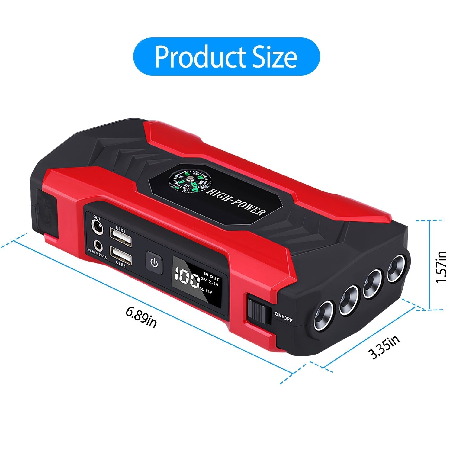 Car Jump Starter Booster 800A Peak 28000mAh 12V Battery Charger (Up to 6.0L Gas or 3.0L Diesel Engine) w/ LCD Screen 4 Modes LED Flashlight