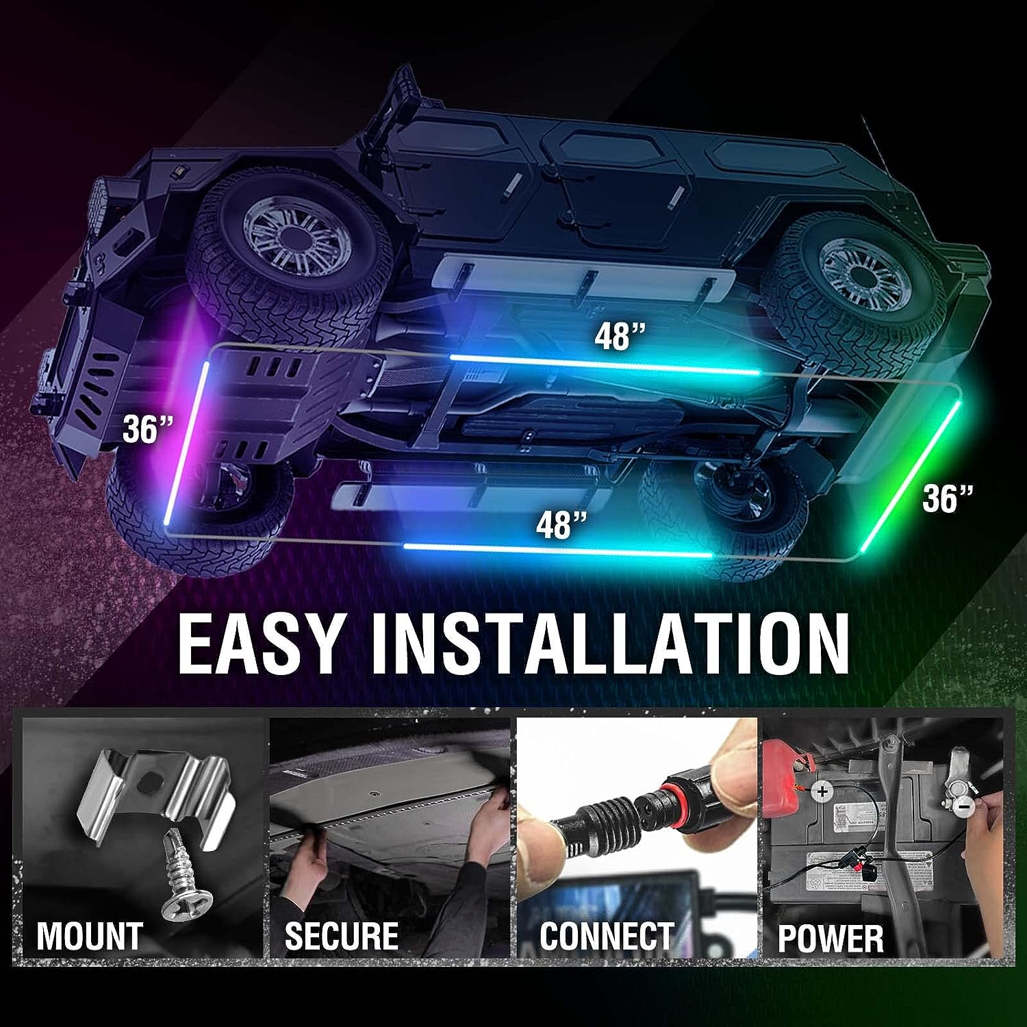 AURA LED Lighting Kit for Truck Bundle (DreamColor Underglow LED Kit - Remote Control + Tailgate Triple Light Bar + Sidekick LED Kit)