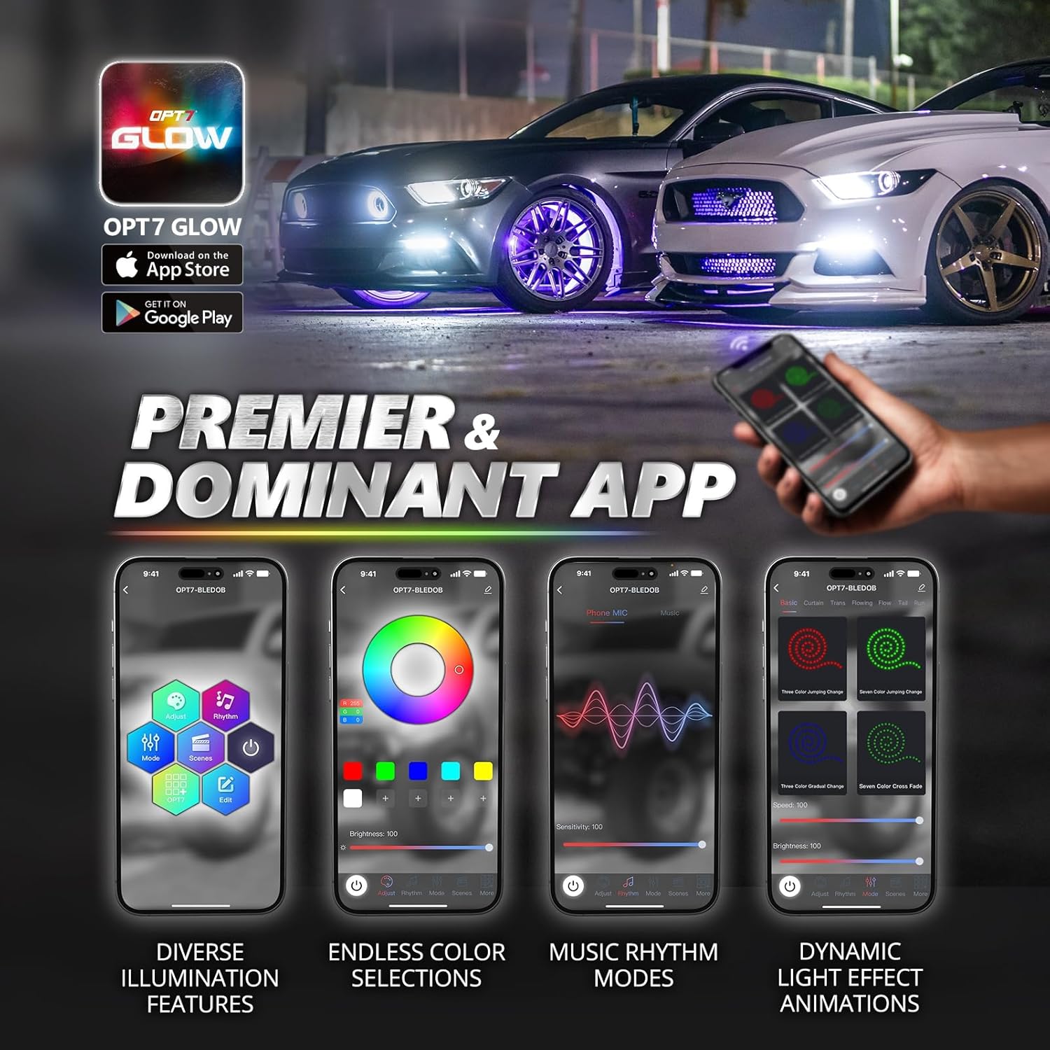 AURA PRO LED Lighting Kit for Truck Bundle (Grille LED Kit + DreamColor Underglow LED Kit - Bluetooth APP and Remote Controlled + Tailgate Triple Light Bar)