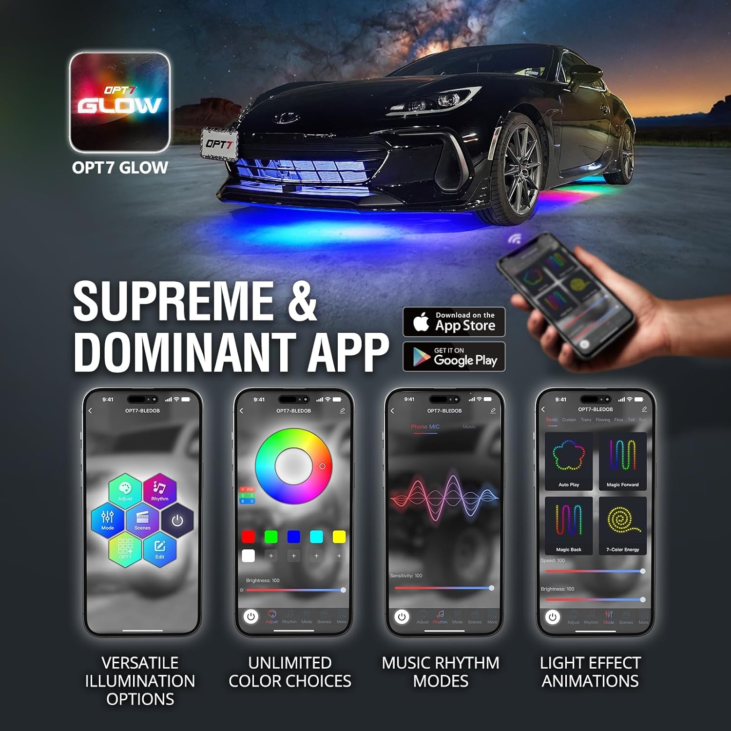 AURA LED Lighting Kit for Truck Bundle (DreamColor Underglow LED Kit - Remote Control + Tailgate Triple Light Bar + Sidekick LED Kit)