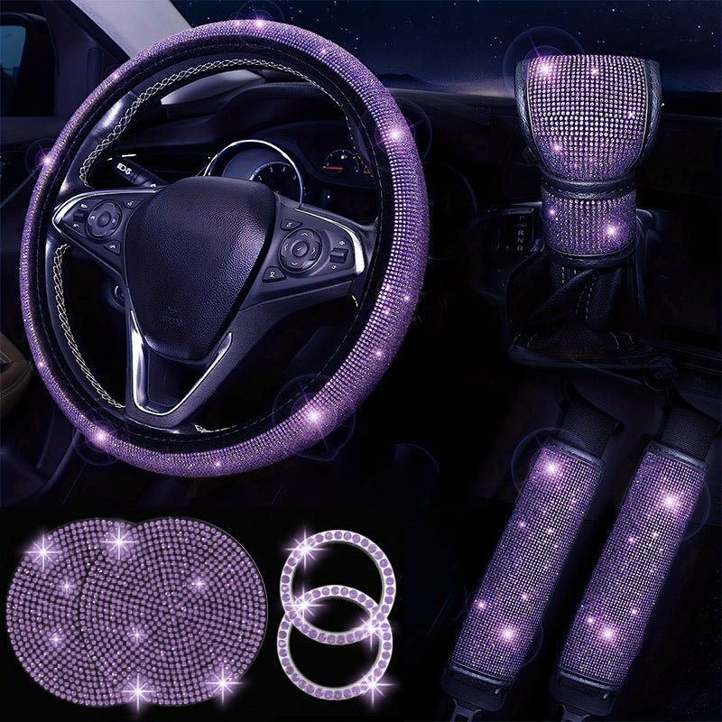 Diamond Set Leather Steering Wheel Cover Rhinestones Steering Wheel Cover With Crystal Breathable Anti-Slip Steering Wheel Protector Diamond Sparkling Car Steering Wheel Protector Vehicle Car Bling Steering Wheel Cover for Women Girls