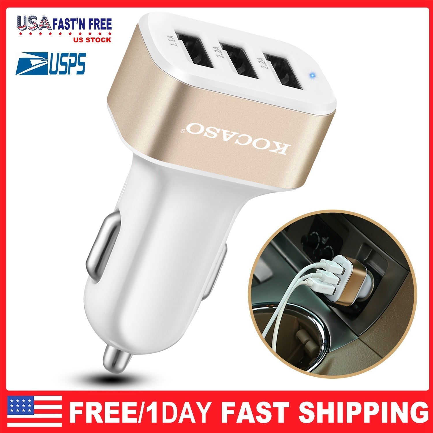 USB Car Charger 30W 5.5A 3 USB Port Cigarette Lighter Charger Adapter For iPhone XS/iPhone XS Max/iPhone 8 Plus/Galaxy S7/Galaxy S6