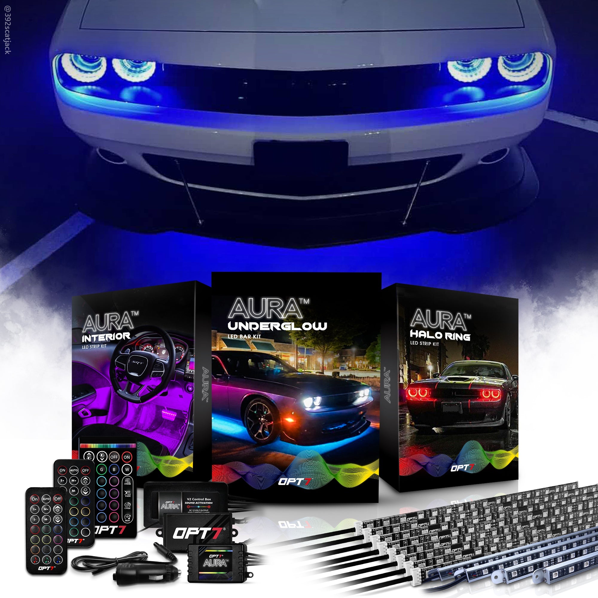 AURA LED Lighting Kit Triple Bundle (Halo + Interior + Underglow) for Dodge Challenger - Remote Control