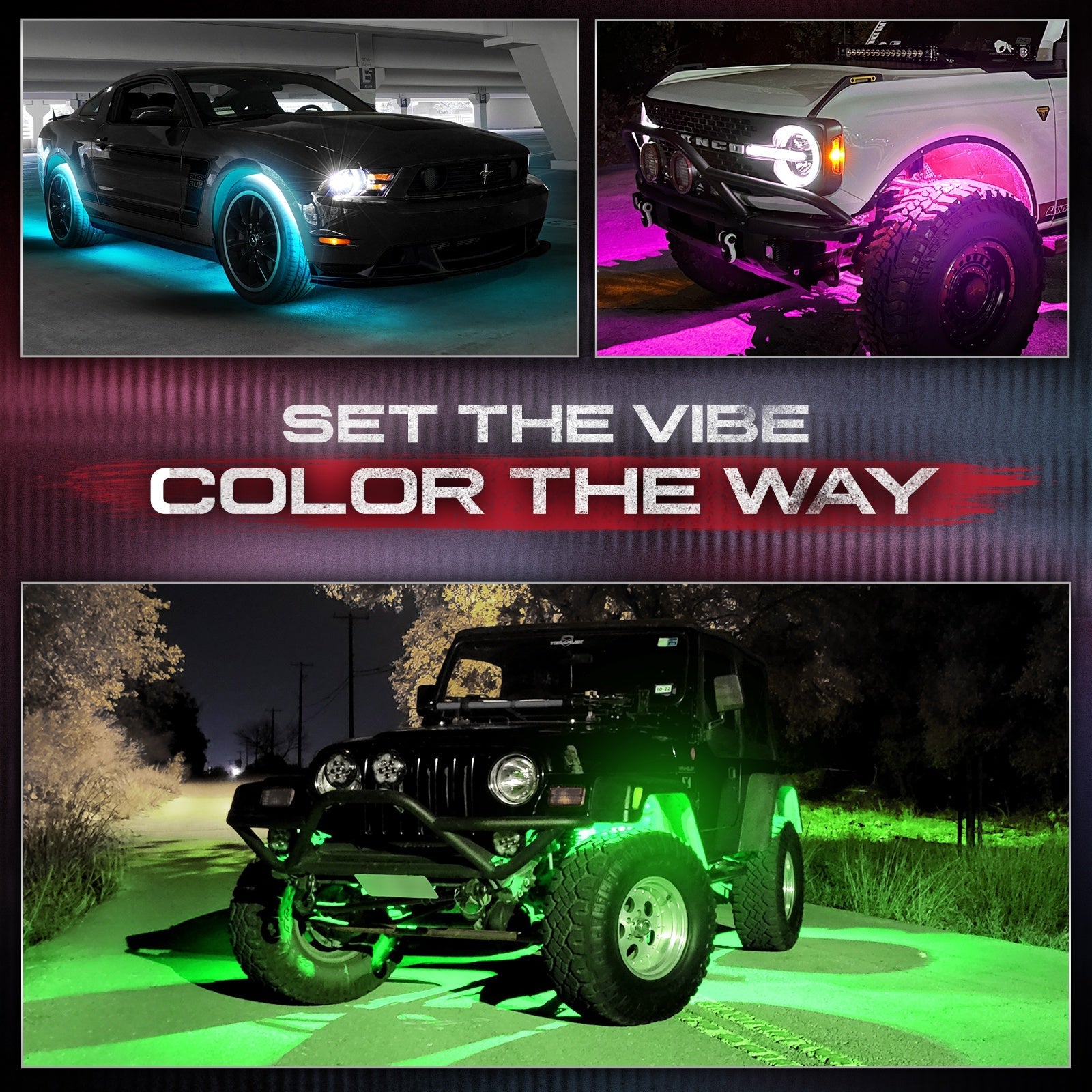AURA Wheel Well LED Lighting Kit 24-Inch Multi-Color Strips x 4 - Remote Control Full Color Spectrum