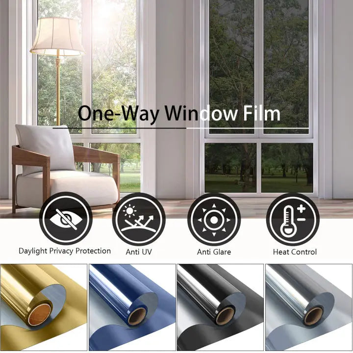 5% 20% 35% 50% Vlt Silver Reflective Window Film Mirror One Way Daytime Privacy Anti UV Window Film Removable Decorative