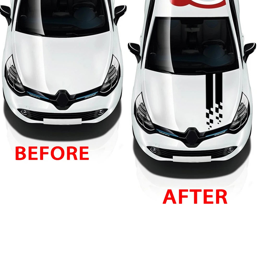 Car Stripes Hood Sticker Racing Bonnet Sport Decal For Renault Megane Clio RS Captur Sandero Espace Twingo Scenic Laguna Trafic