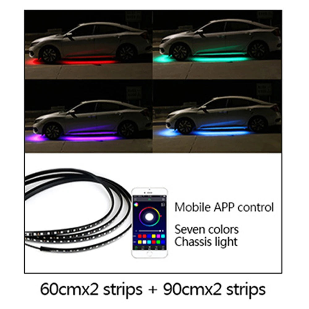 LED Neon Undercar Glow light 12V RGB Car Chassis Light Underglow Atmosphere Decorative Bar Lights Kit APP Control For Car Bottom