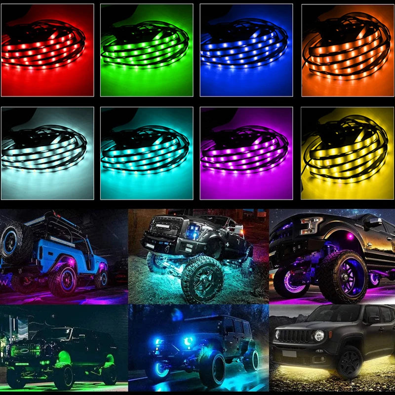 LED Neon Undercar Glow light 12V RGB Car Chassis Light Underglow Atmosphere Decorative Bar Lights Kit APP Control For Car Bottom