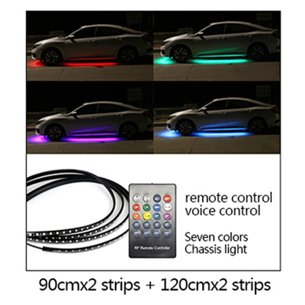 LED Neon Undercar Glow light 12V RGB Car Chassis Light Underglow Atmosphere Decorative Bar Lights Kit APP Control For Car Bottom