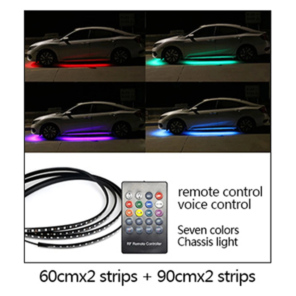 LED Neon Undercar Glow light 12V RGB Car Chassis Light Underglow Atmosphere Decorative Bar Lights Kit APP Control For Car Bottom