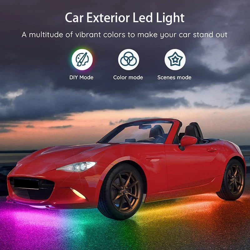 RGB Multicolor Flexible Flowing Car LED Light Underglow Underbody Waterproof Automobile Chassi Neon Atmosphere Light
