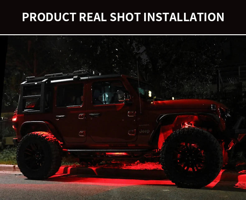 LED Neon Undercar Glow light 12V RGB Car Chassis Light Underglow Atmosphere Decorative Bar Lights Kit APP Control For Car Bottom