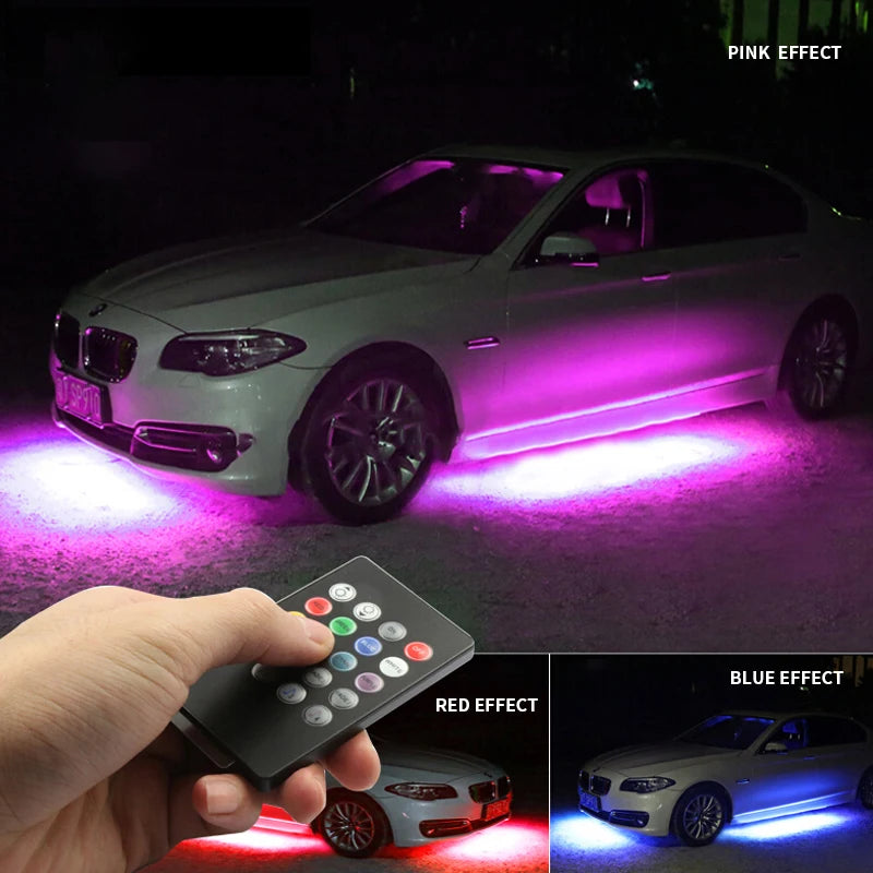 LED Neon Undercar Glow light 12V RGB Car Chassis Light Underglow Atmosphere Decorative Bar Lights Kit APP Control For Car Bottom