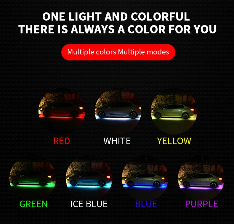 LED Neon Undercar Glow light 12V RGB Car Chassis Light Underglow Atmosphere Decorative Bar Lights Kit APP Control For Car Bottom