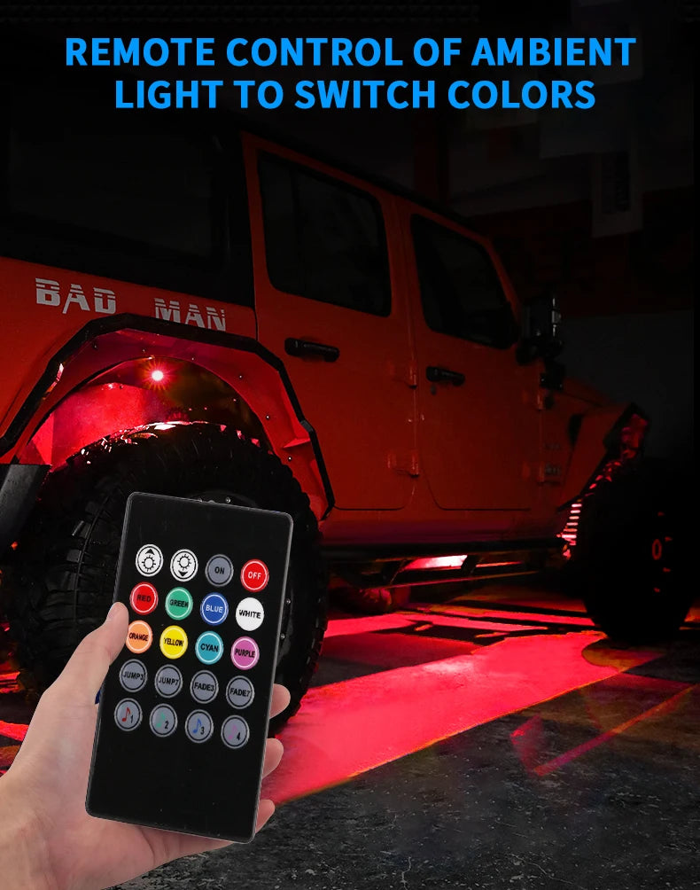 LED Neon Undercar Glow light 12V RGB Car Chassis Light Underglow Atmosphere Decorative Bar Lights Kit APP Control For Car Bottom