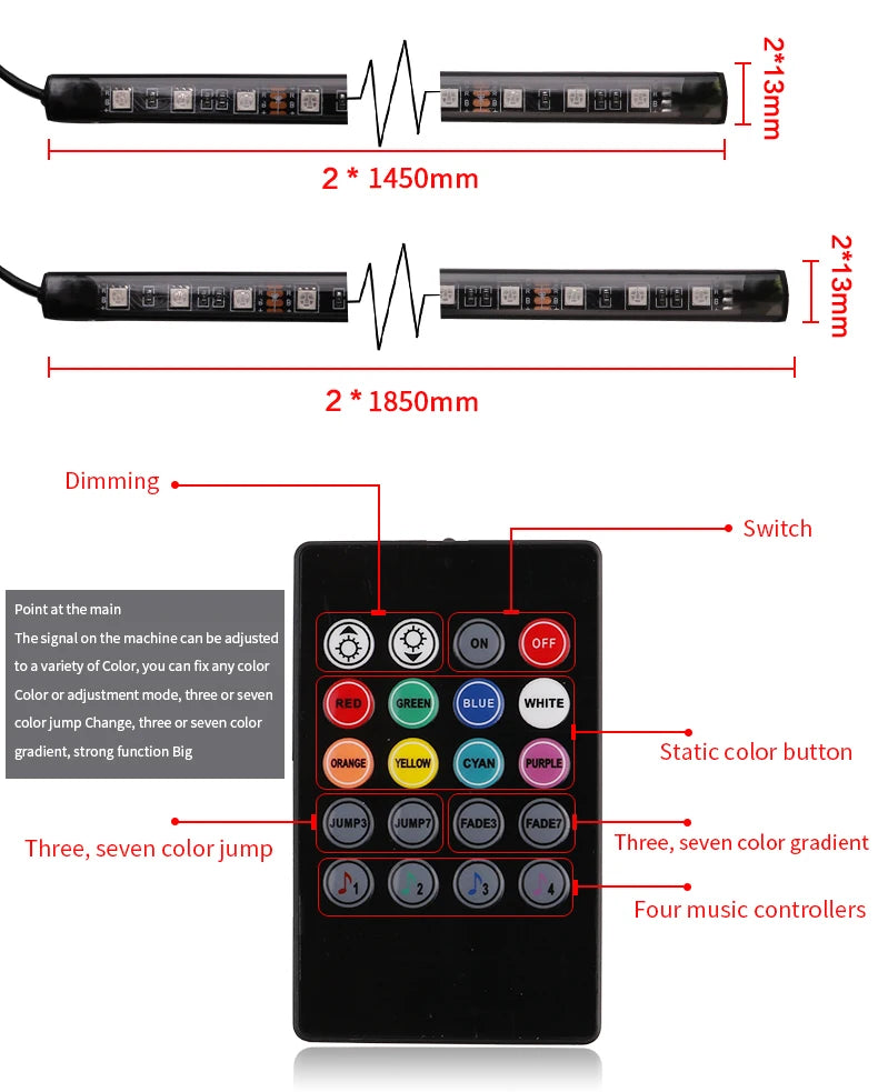 LED Neon Undercar Glow light 12V RGB Car Chassis Light Underglow Atmosphere Decorative Bar Lights Kit APP Control For Car Bottom