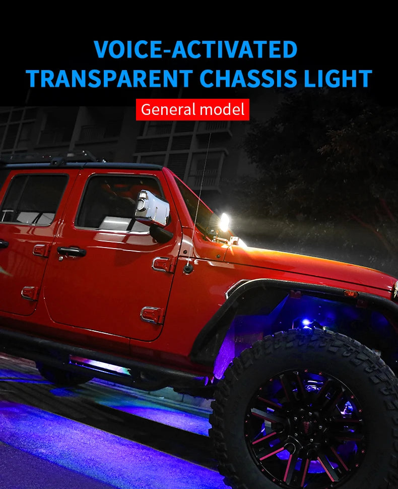 LED Neon Undercar Glow light 12V RGB Car Chassis Light Underglow Atmosphere Decorative Bar Lights Kit APP Control For Car Bottom