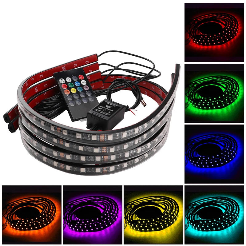 LED Neon Undercar Glow light 12V RGB Car Chassis Light Underglow Atmosphere Decorative Bar Lights Kit APP Control For Car Bottom