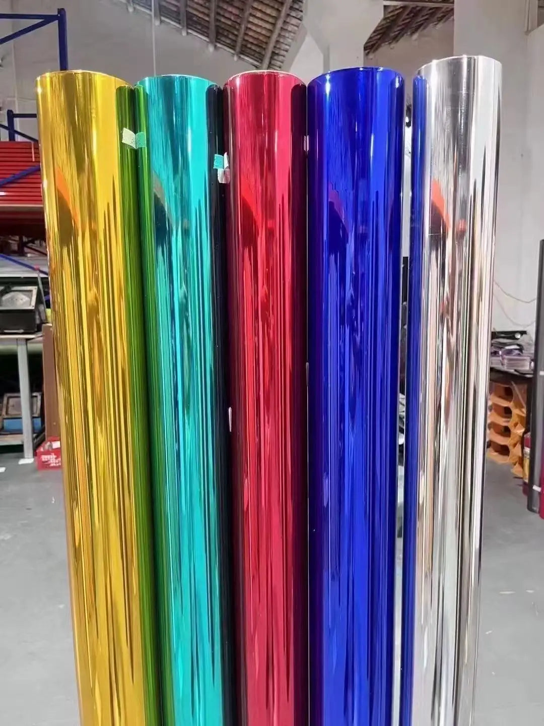 Chrome-plated Gold/Sliver/Blue/Red/Green PET Mirror Vinyl Car Wrap Film for Body Stretchable Anti-scratch UV Protection 1.52x17m