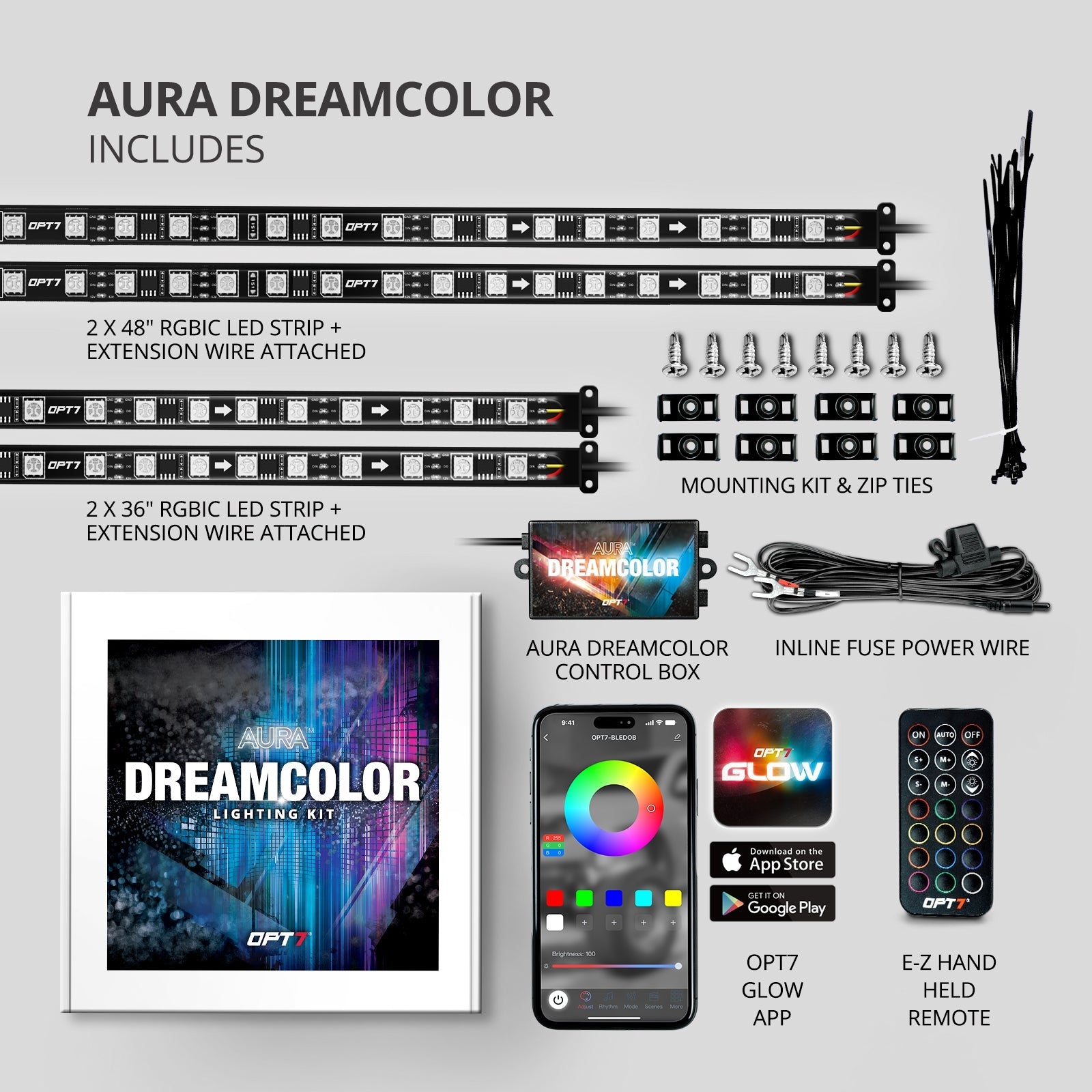 AURA Flexible LED DreamColor Underglow Lighting Strip Kit w-Remote