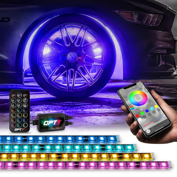 AURA PRO Wheel Well LED Lighting Kit 4 x 24-Inch Multi-Color Strips - Bluetooth Enabled APP Full Color Spectrum