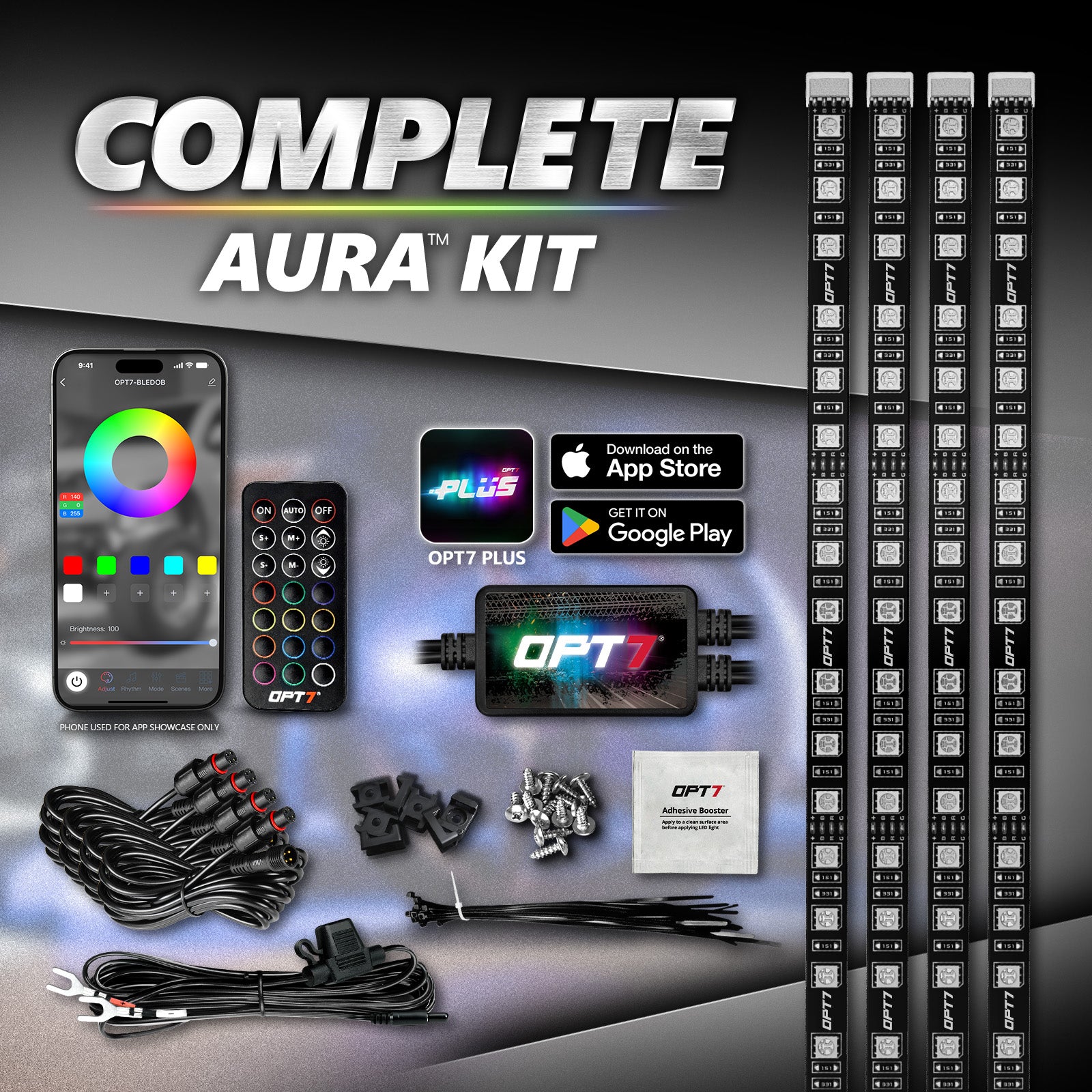 AURA PRO Wheel Well LED Lighting Kit 4 x 24-Inch Multi-Color Strips - Bluetooth Enabled APP Full Color Spectrum