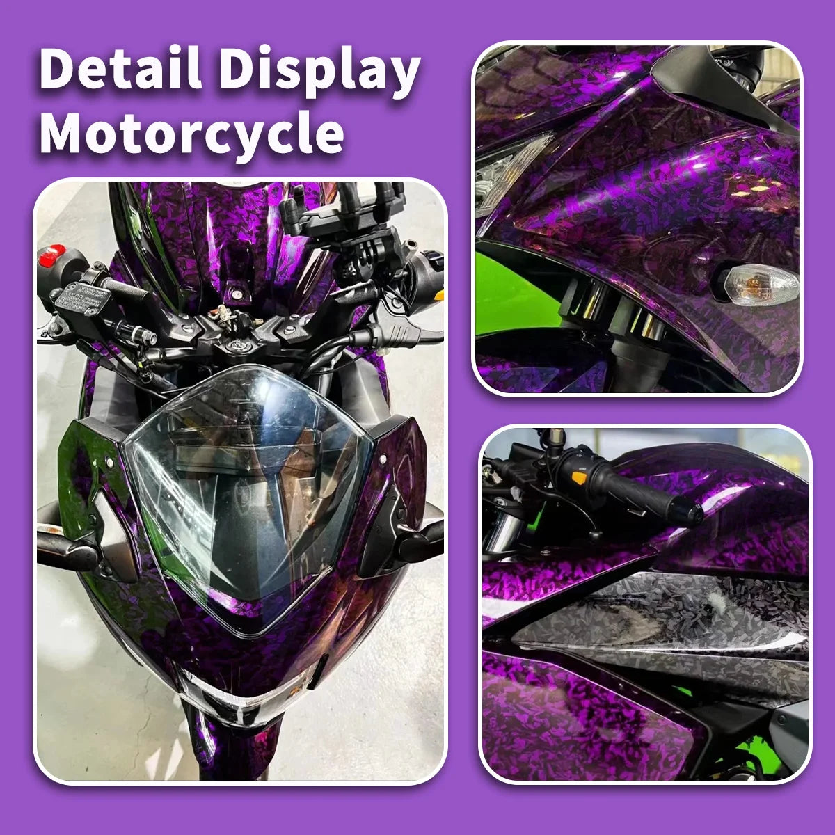 Vinyl Wrap Purple Forged Carbon Fiber Air Release Stretchable Gloss Car Wrapping Vinyl Roll Bubble-Free Motorcycle Auto Decal