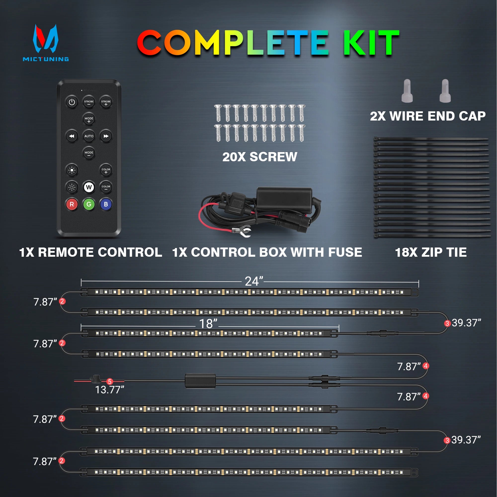 MICTUNING N8 Car Underglow Light Strips RGBW LED With Wireless App & Remote Dual Control Auto RGB Atmosphere Decorative Lamps