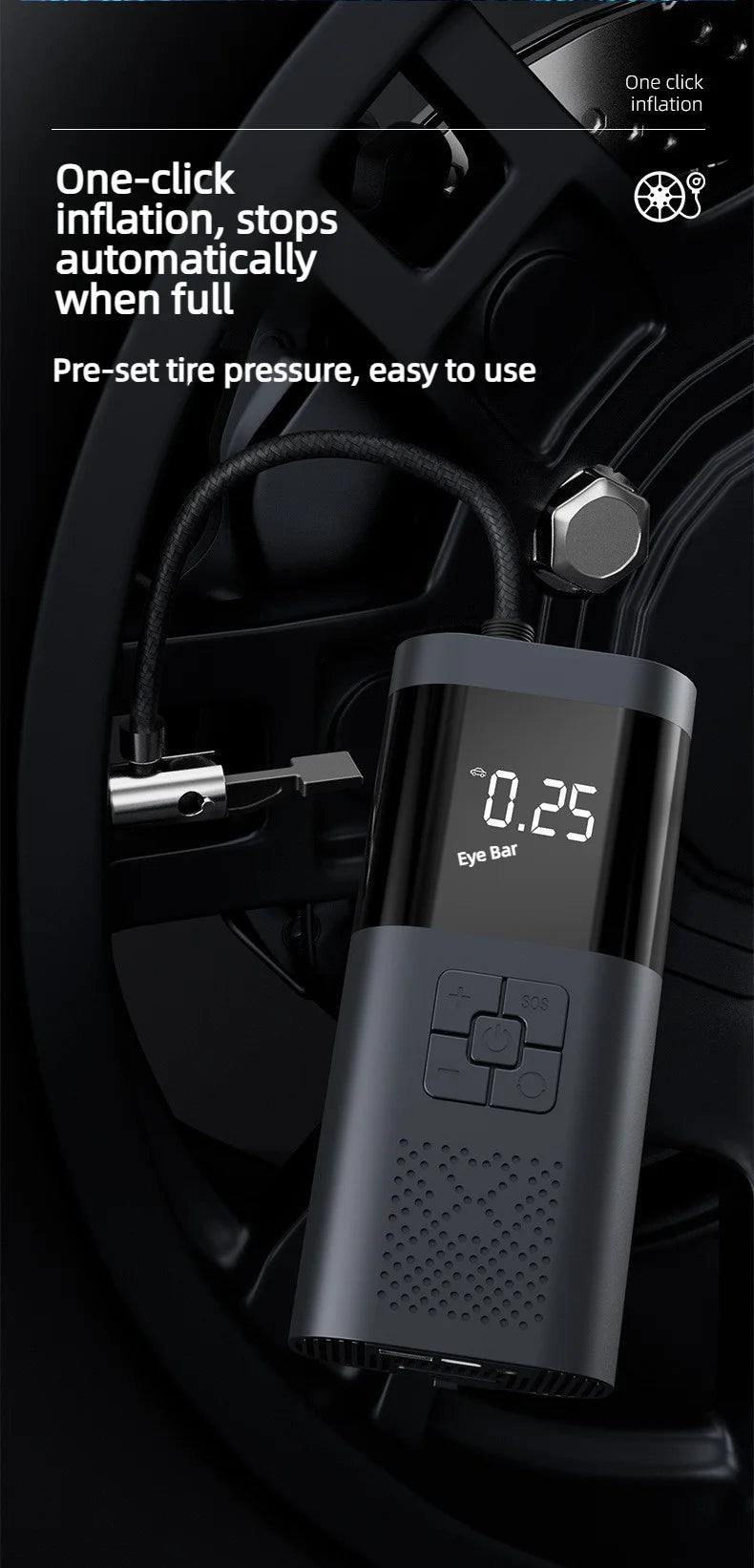 Car emergency jump starter with built-in air pump, 12V battery emergency power supply, and jump-start device