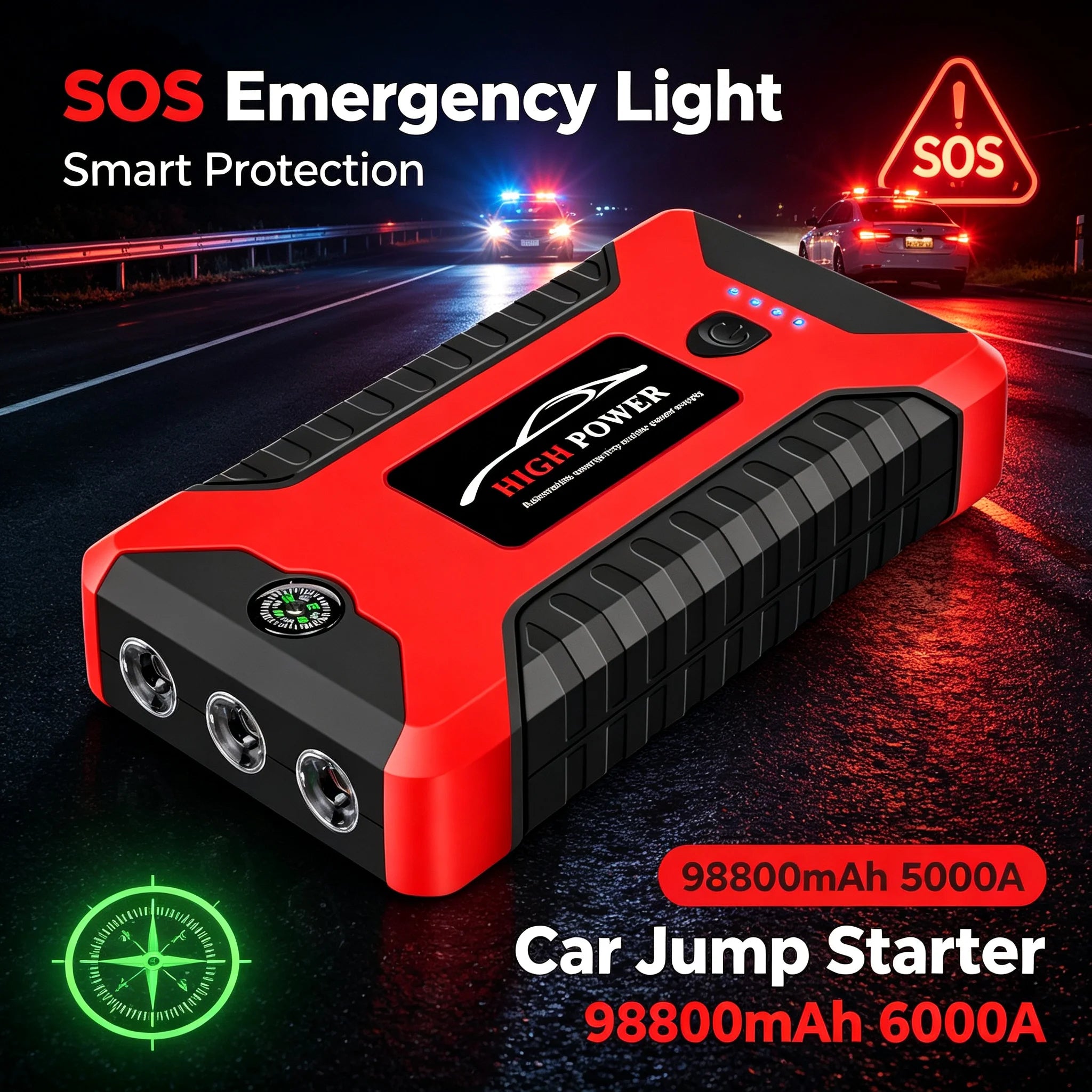 2026 Portable Car Jump Starter 12V Auto Jump Starter 99800mAh Petrol Diesel Power Bank Car Emergency Booster Start Air Pump