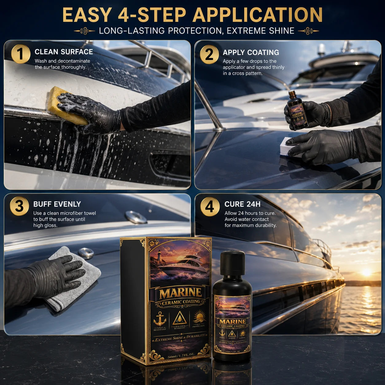 MARINE CERAMIC COATING for Fiberglass & Gelcoat – Deep Shine Hydrophobic Marine Protection