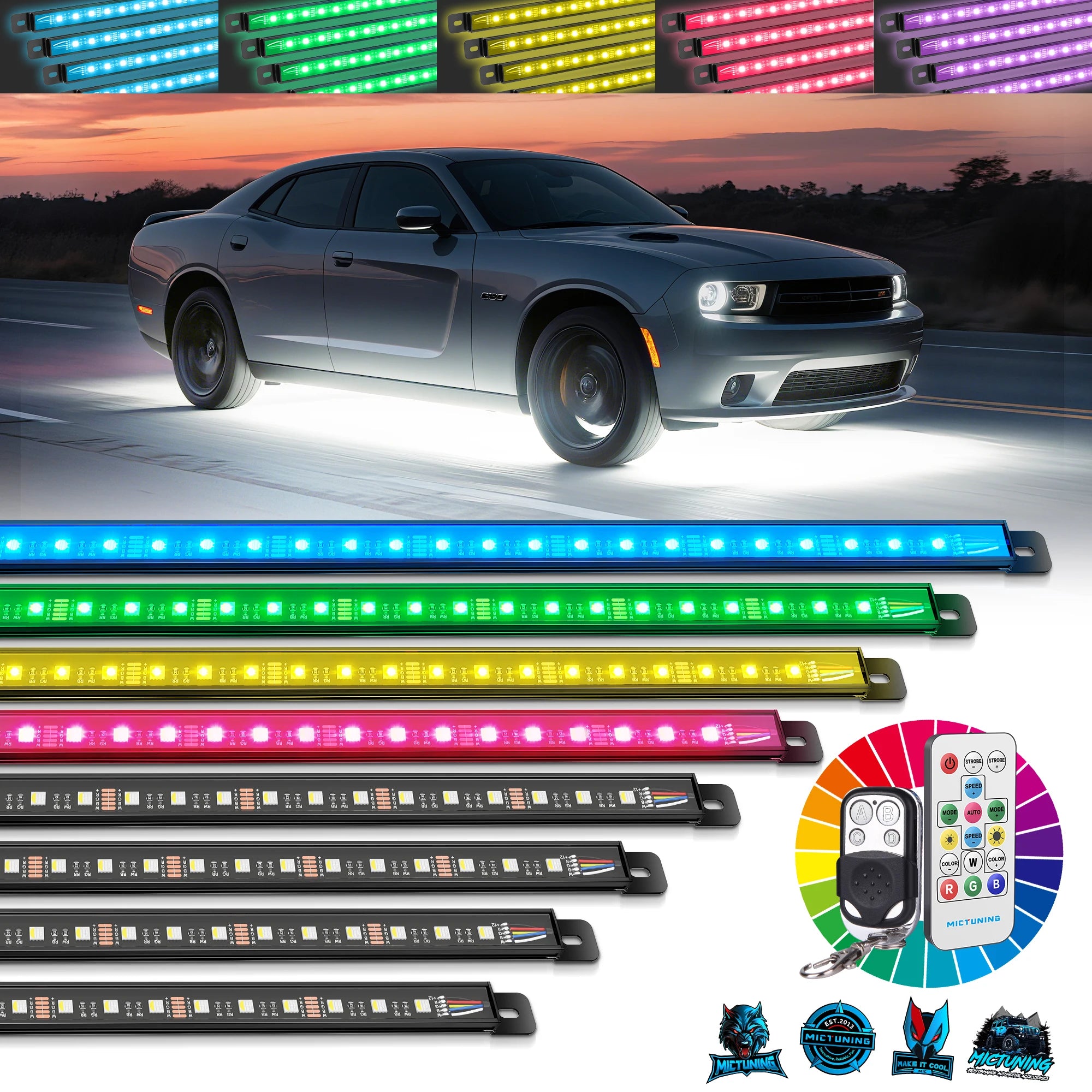 RGBW Car Underglow Light Strip 12V LED Underbody Ambient Light with Aluminum Housing, Car Exterior Neon Accent IP68 Waterproof
