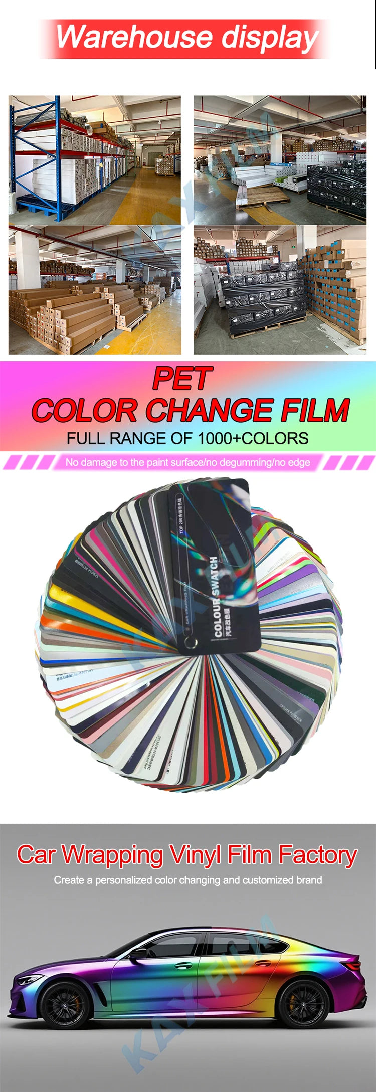 Sub-gray Color Changing Vinyl Wrap 1.52x17m, PET Self Adhesive Car Film, Satin Air Bubble Free Auto Wrap