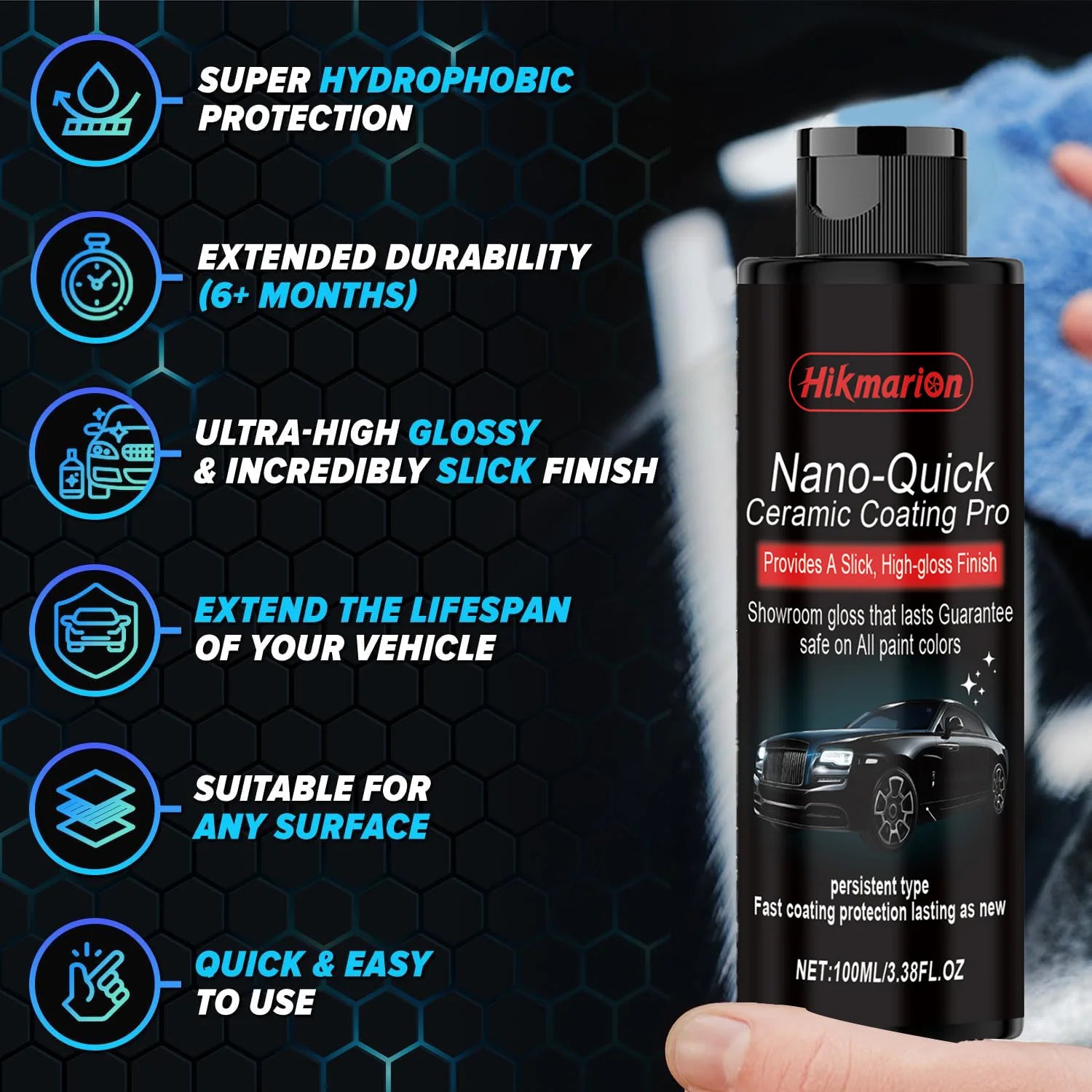 Ceramic Coating for Cars - Hydrophobic Nano Coating with High Gloss Long Lasting Paint Protection  Auto Detailing Sealant Kit