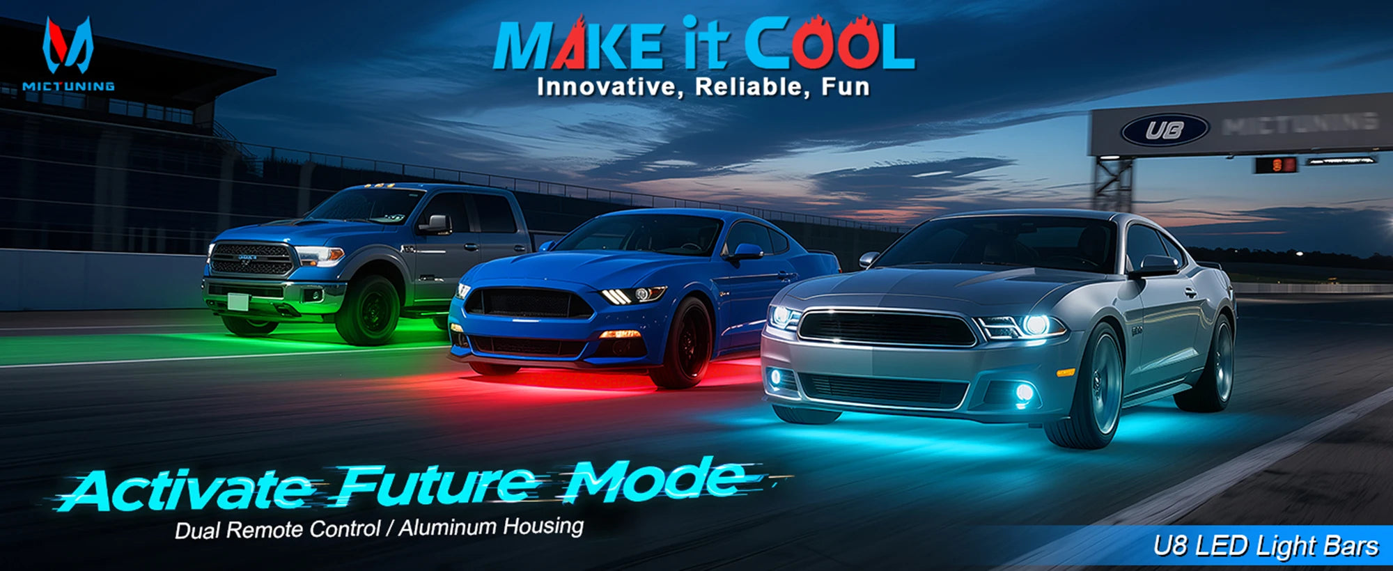 RGBW Car Underglow Light Strip 12V LED Underbody Ambient Light with Aluminum Housing, Car Exterior Neon Accent IP68 Waterproof