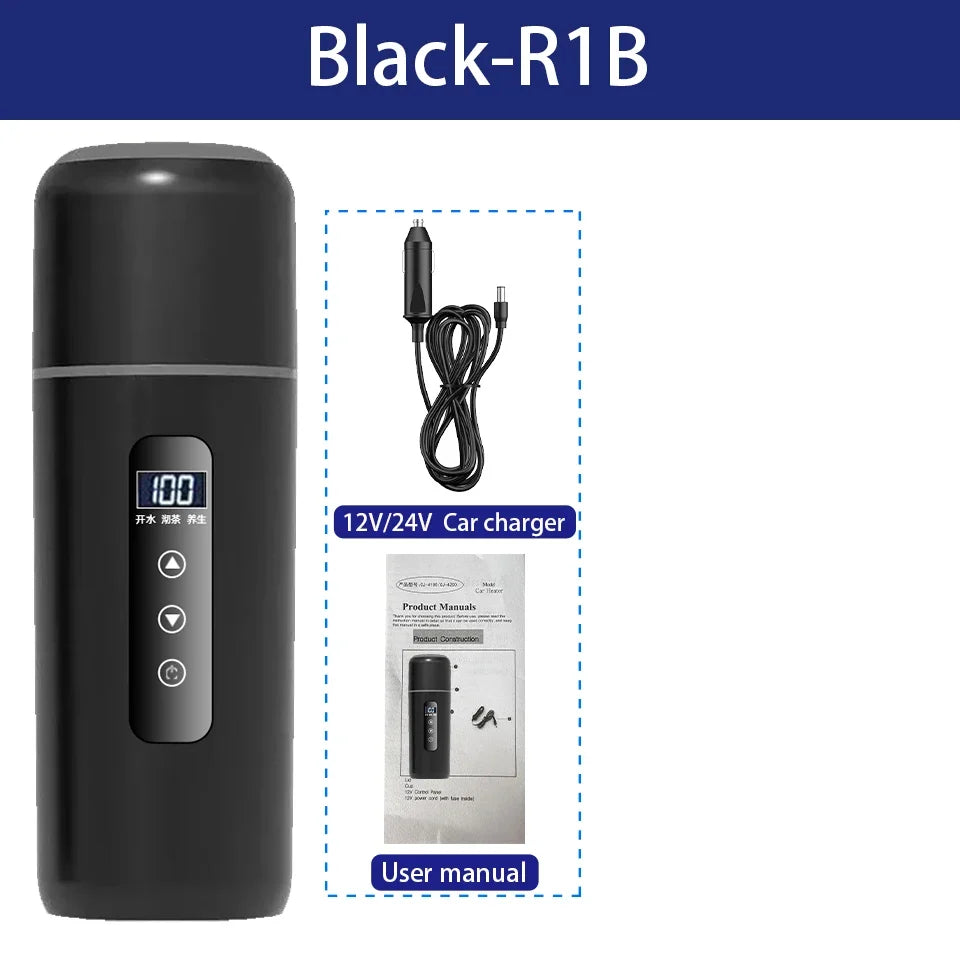 Electric Kettle 12V24V Portable Car Heating Cup 500ml Travel Heating Touch Screen Intelligent Adjustable Temperature Thermal Cup