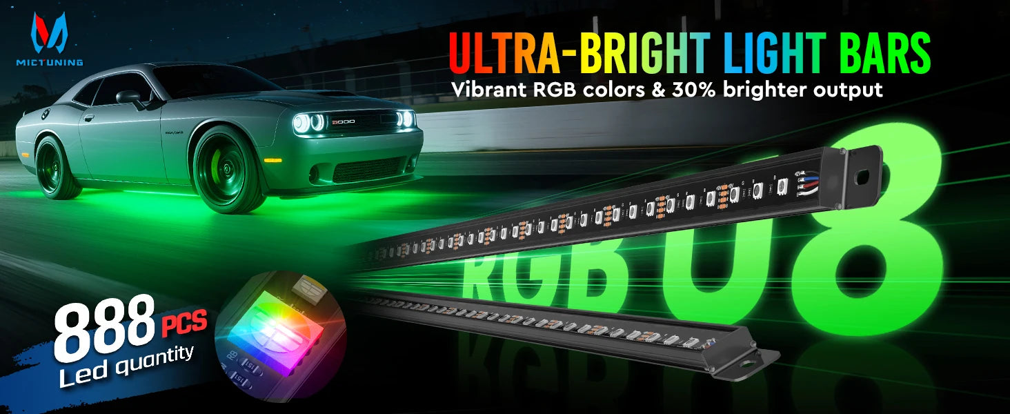 RGBW Car Underglow Light Strip 12V LED Underbody Ambient Light with Aluminum Housing, Car Exterior Neon Accent IP68 Waterproof