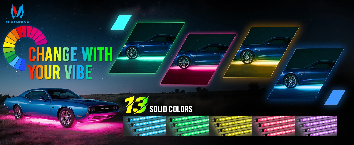 RGBW Car Underglow Light Strip 12V LED Underbody Ambient Light with Aluminum Housing, Car Exterior Neon Accent IP68 Waterproof