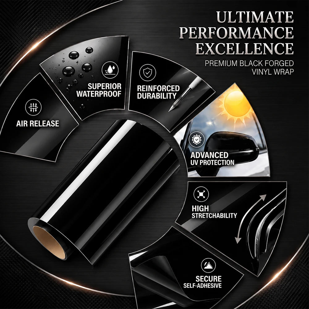 Premium Glossy Bright Black Self-adhesive Vinyl Car Wrap Film Vehicle Decal Paper Based Package Auto Decor Film Air Bubble Free