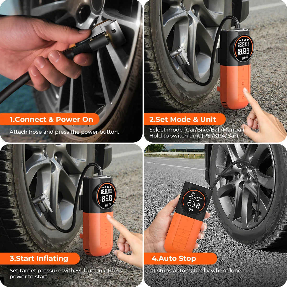 New ETENWOLF S1 Portable Tire Inflator 5200mAh 20L/Min Car Air Compressor Suitable For Cars Motorcycles Bikes Car Air Pump