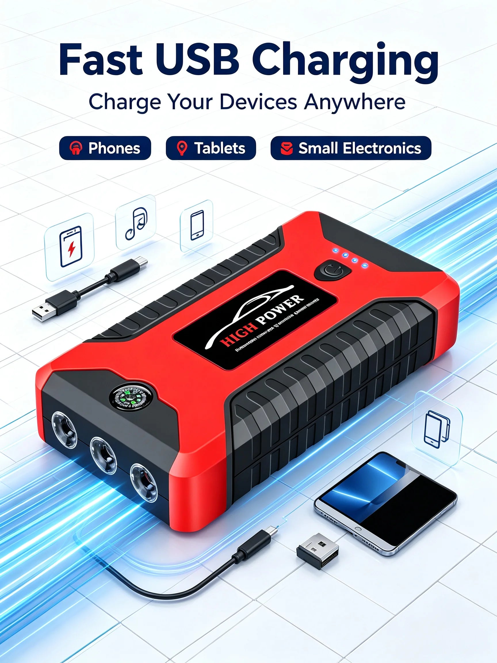 2026 Portable Car Jump Starter 12V Auto Jump Starter 99800mAh Petrol Diesel Power Bank Car Emergency Booster Start Air Pump