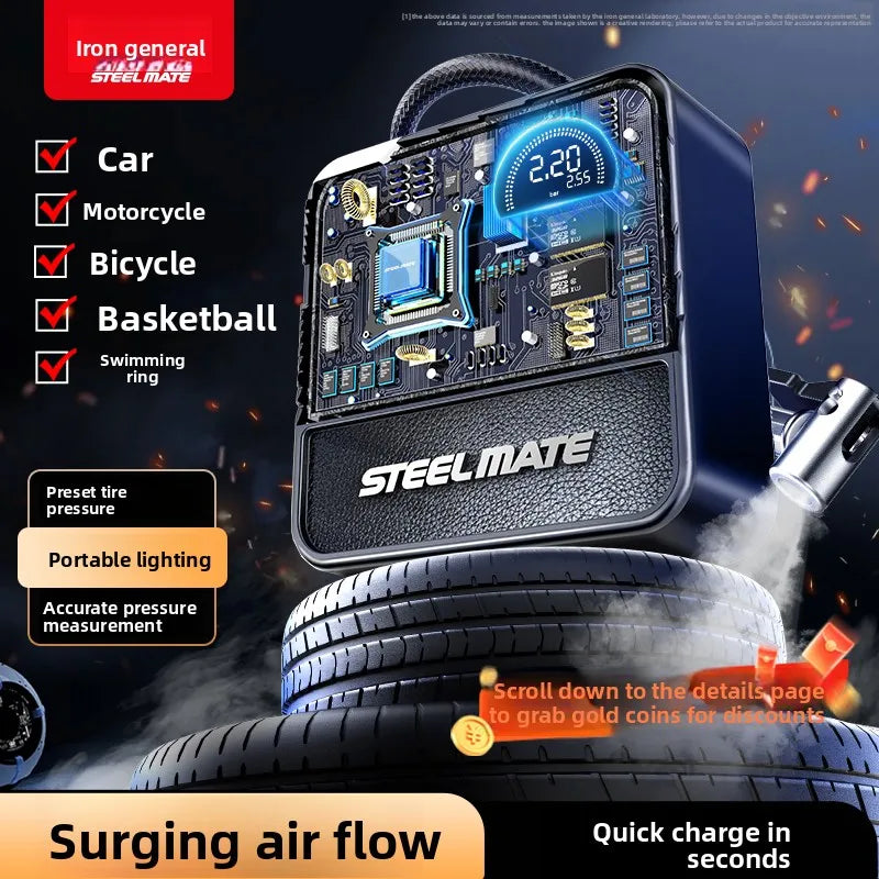 12V Car Air Pump Portable Electric Inflator for Tires Emergency Use with LED Light