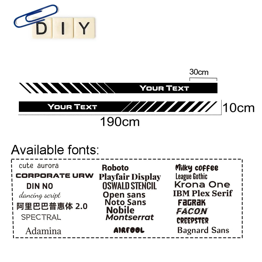 Custom Text Car Side Door Stripe Sticker Personalized Name Vinyl Decal Universal Racing Body Skirt Stripes Auto Accessories