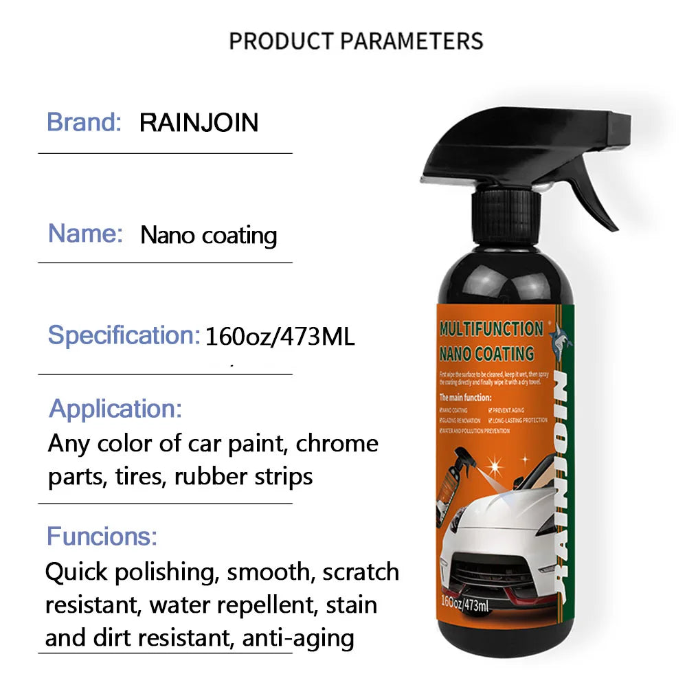 Nano Ceramic Coating Spray High Gloss Liquid Wax Super Hydrophobic Anti-Scratch UV Resistant Car Paint Polishing & Protective