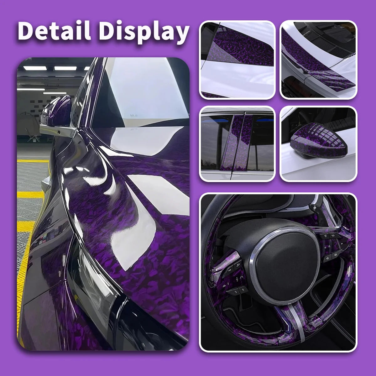 Vinyl Wrap Purple Forged Carbon Fiber Air Release Stretchable Gloss Car Wrapping Vinyl Roll Bubble-Free Motorcycle Auto Decal