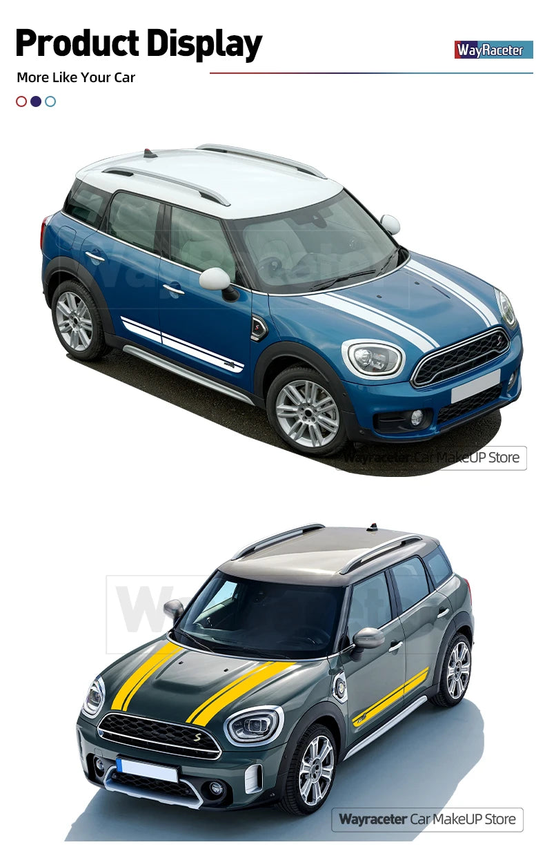 Door Side Stripes Sticker John Cooper Works Car Hood Bonnet Trunk Vinyl For MINI Countryman F60 ALL4 JCW 2017-On 2022 2023