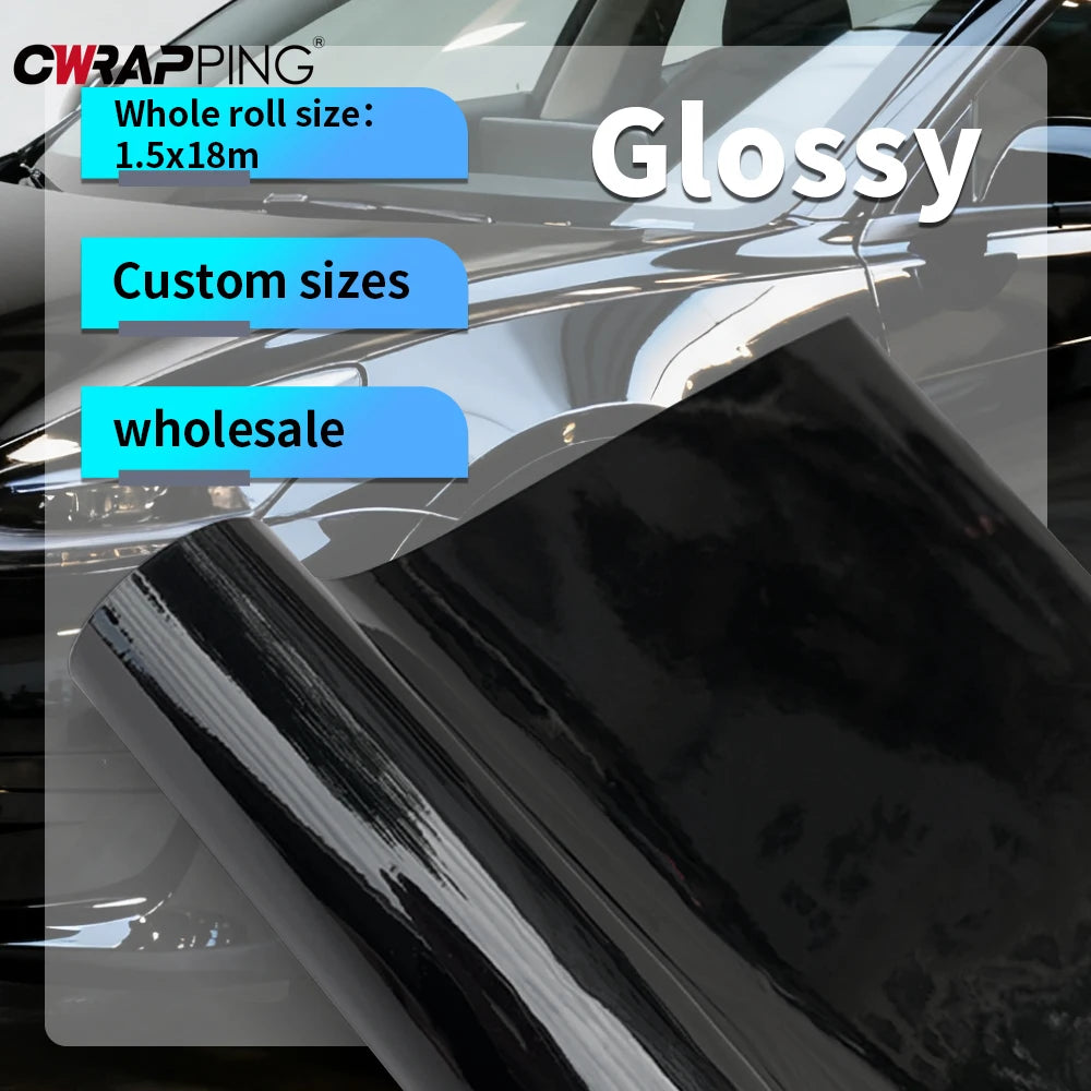 Glossy Black Vinyl Wrap 150x600CM Car Sticker Vinyl Auto Tuning Roof Hood Door Protection Film DIY Shiny Black Wrap for Vehicle