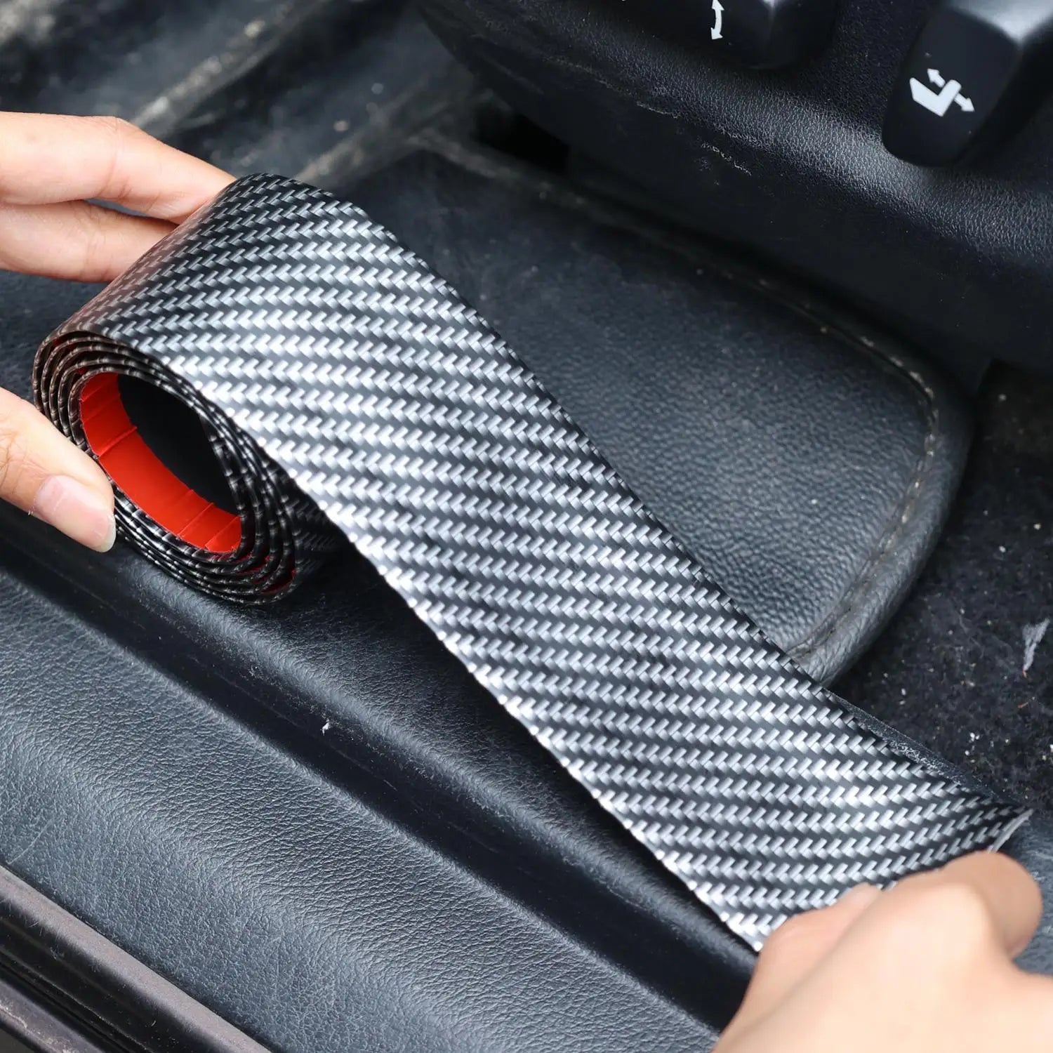 5x100cm Carbon Fiber PVC Car Door Bumper Strip Guard Anti Scratch Sticker Auto Wrap Film Self-Adhesive Car Decorative Strips